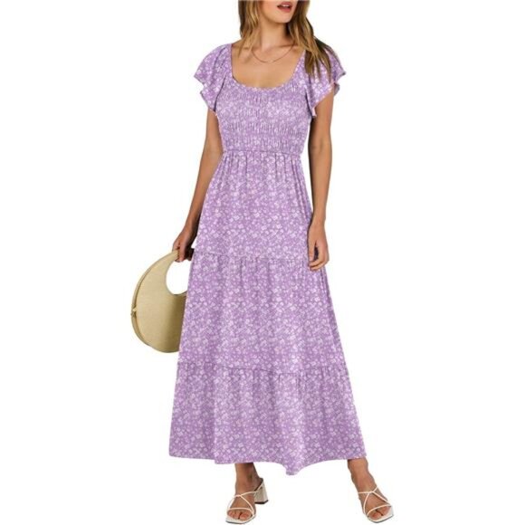 ANRABESS Women’s 2025 Summer Casual Maxi Dress Flutter Sleeve Scoop Neck - Picture 1 of 7